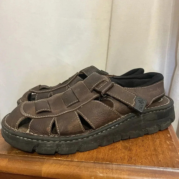 Thom Mcan Mens Sandals Size 12 Brown Leather Strap Fisherman Slingback Shoe Wide - Picture 8 of 13